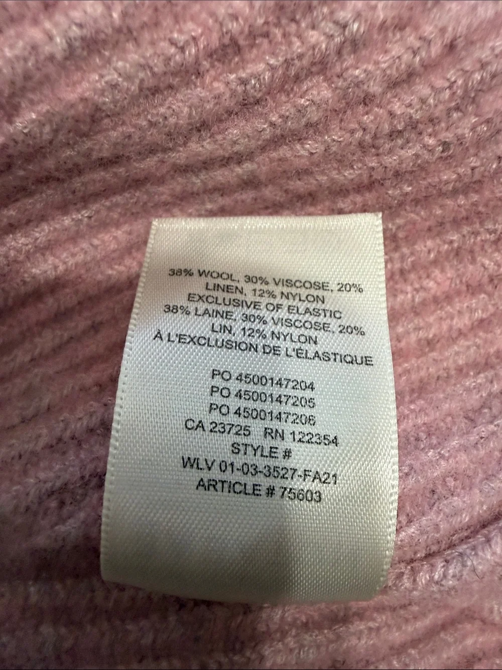 Babaton Chalmers Light Pink Mock Neck Knit Sweater Linen/Wool Blend